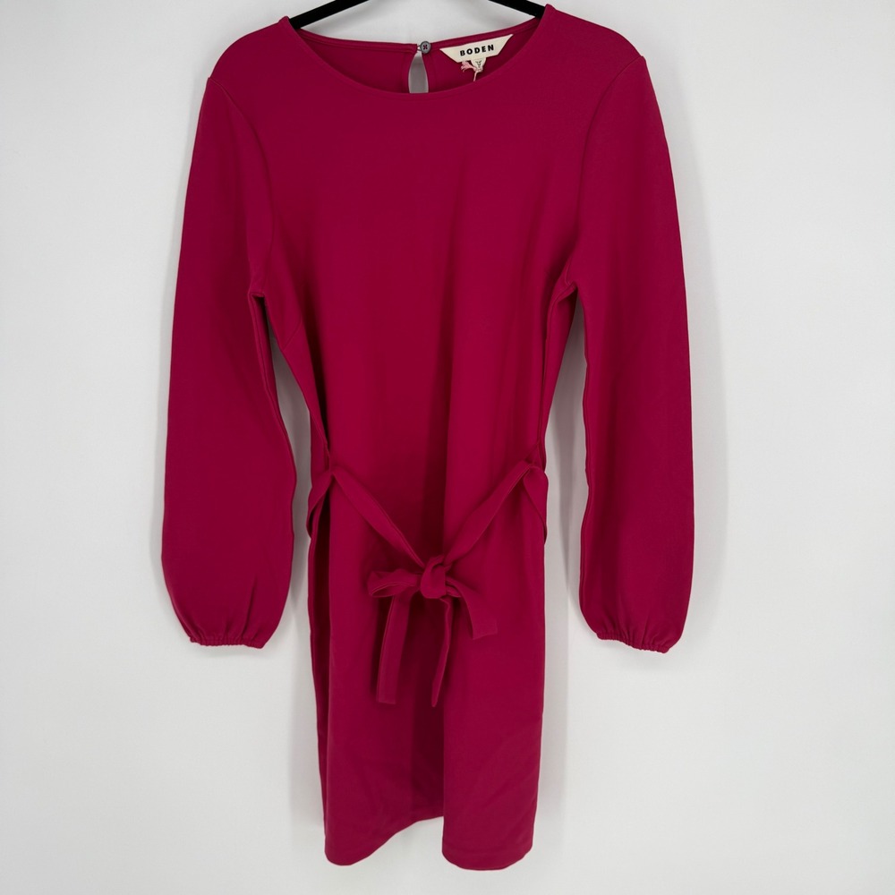 BODEN VIOLET PINK PONTE SHIFT DRESS BELTED NWT 8 REGULAR CASUAL BISHOP SLEEVE